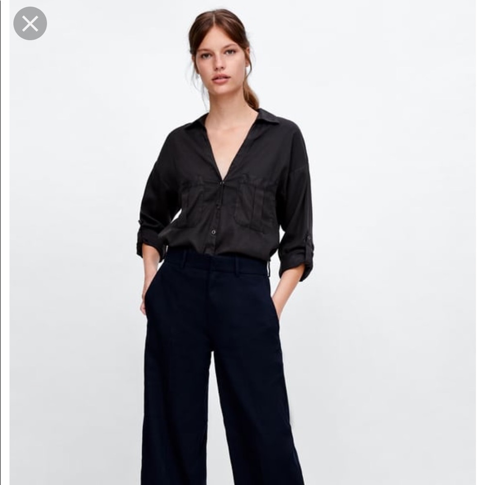 [Zara] FLOWY SHIRT WITH POCKETS